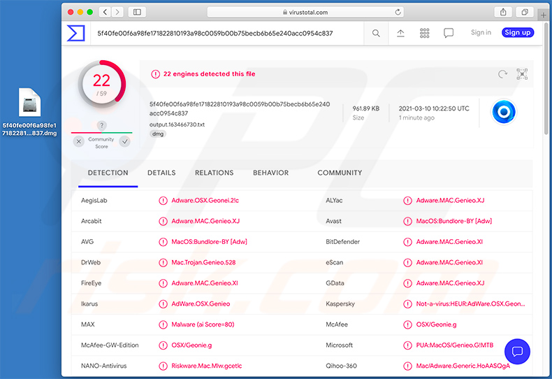 ProntoApp installer detection names in VirusTotal