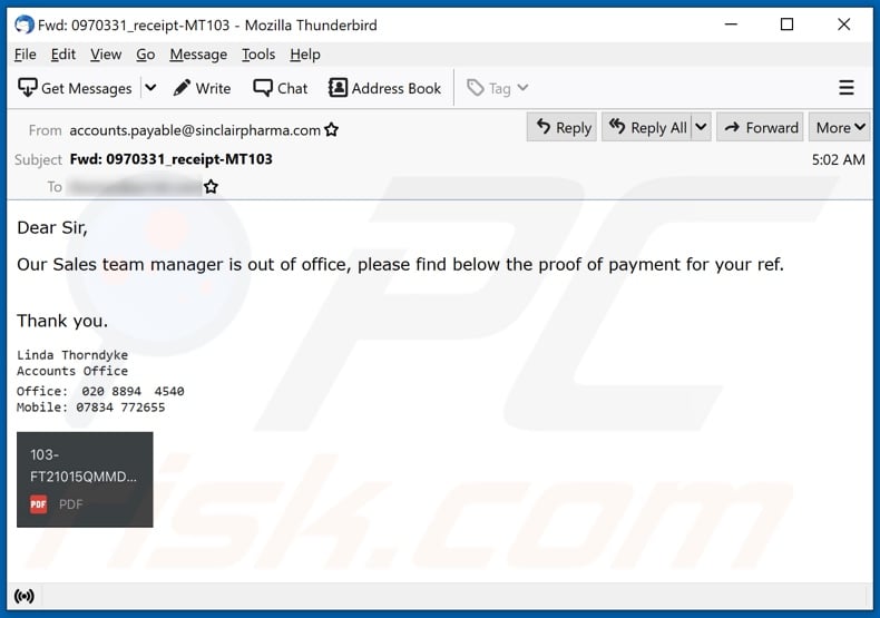 Proof Of Payment email spam campaign