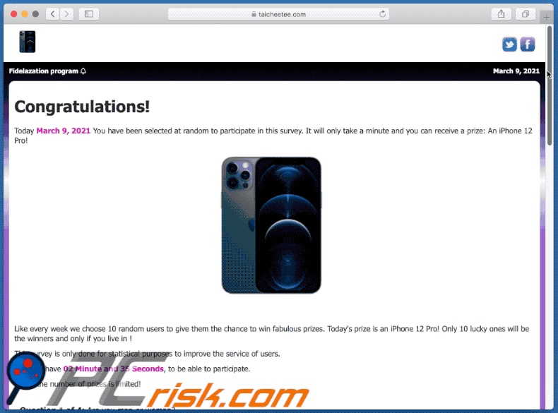 Appearance of Receive iPhone 12 scam (GIF)