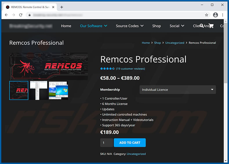 Remcos RAT-promoting website