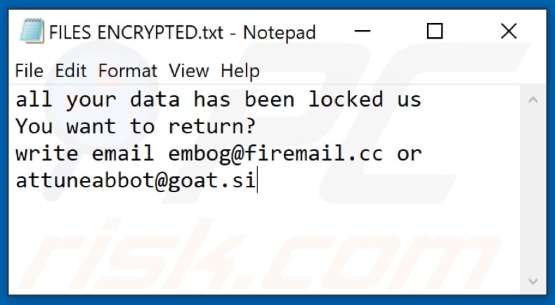 ROG ransomware text file (FILES ENCRYPTED.txt)