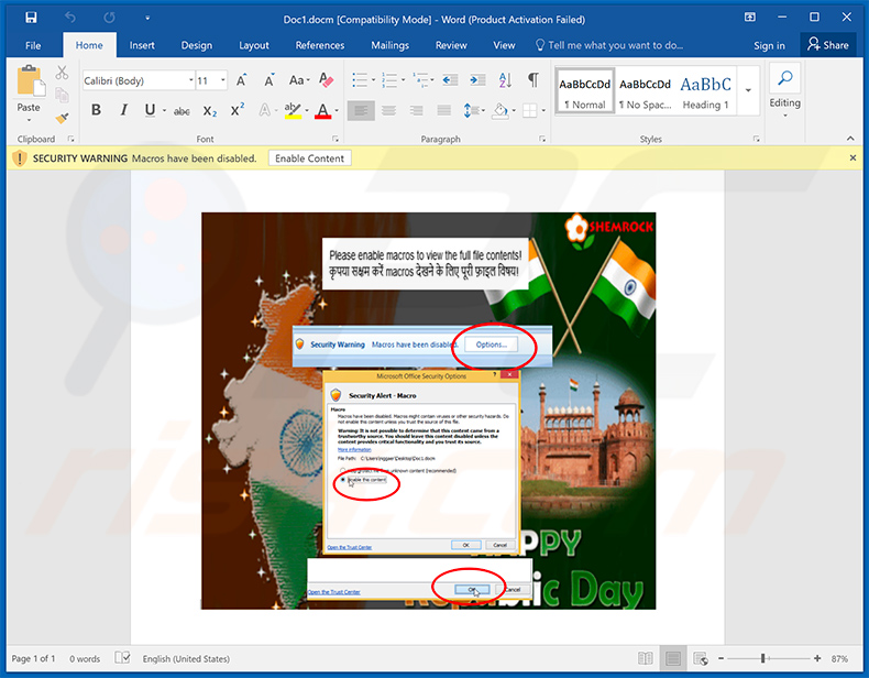 Malicious MS Word doc used to inject Sarbloh into the system