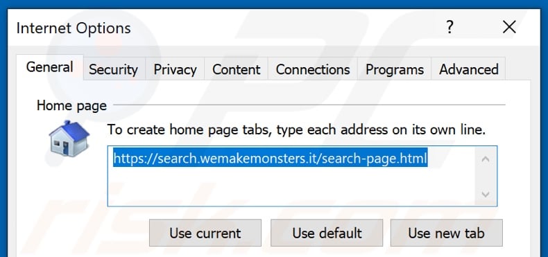 Removing search.wemakemonsters.it from Internet Explorer homepage