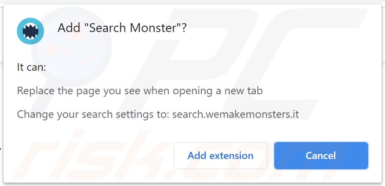 Search Monster browser hijacker asking for permissions