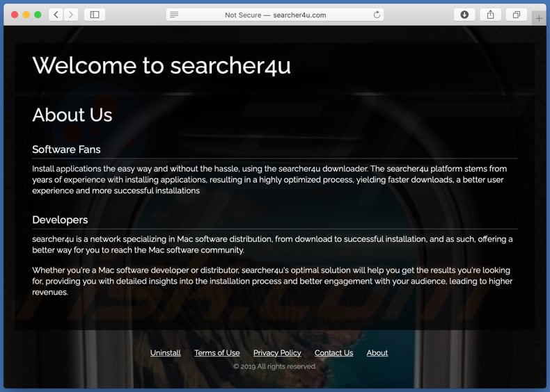 Dubious website used to promote searcher4u.com browser hijacker