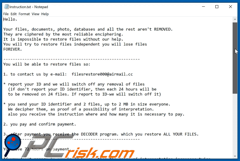 Secure (Thanos) ransomware text file appearance GIF (Instruction.txt)