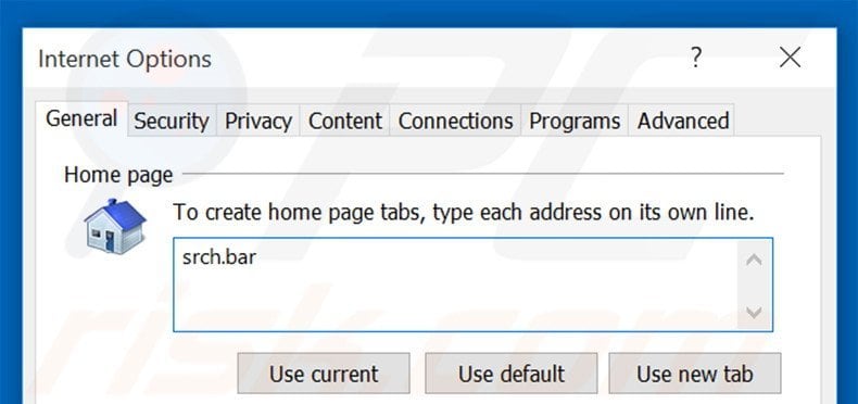 Removing srch.bar from Internet Explorer homepage