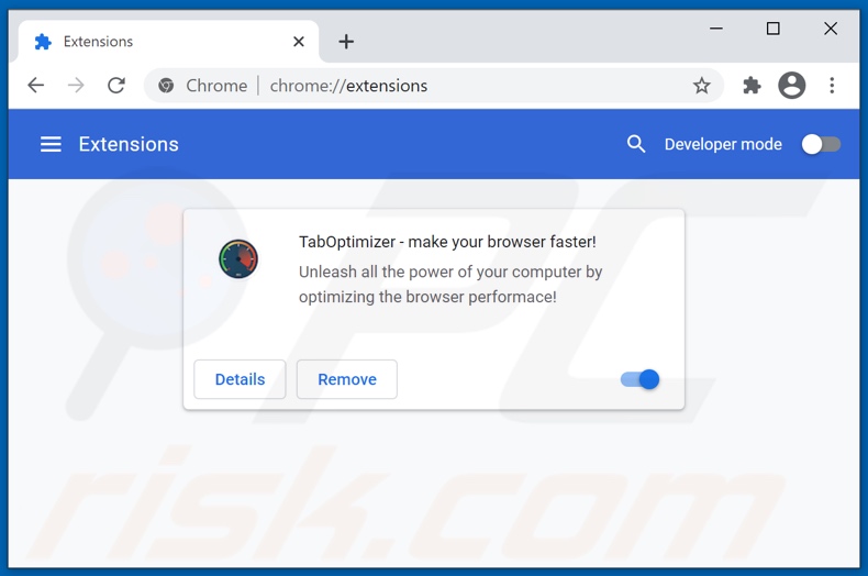 Removing TabOptimizer ads from Google Chrome step 2