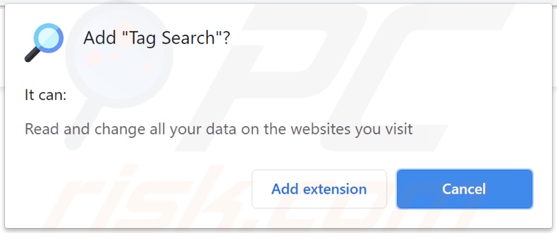 Tag Search browser hijacker asking permission to track data