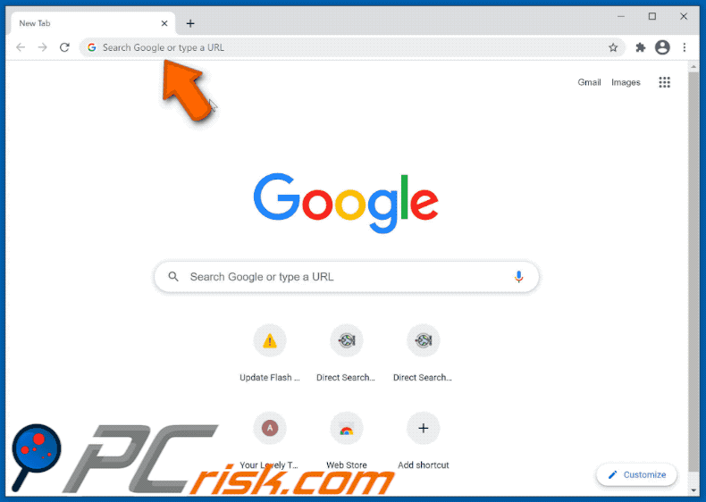 Tag Search browser hijacker redirecting to Bing (GIF)
