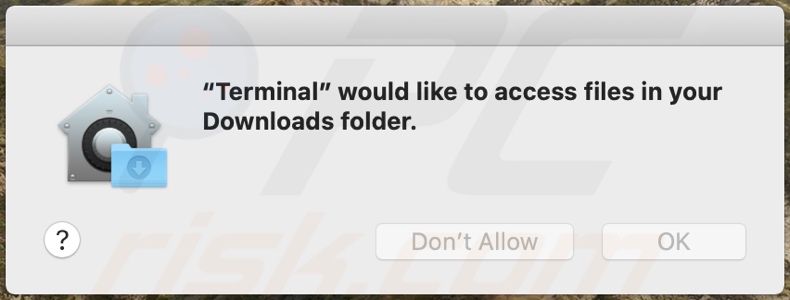Terminal would like to access files in your Download folder scam pop-up