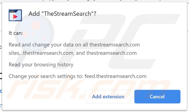 thestreamsearch browser hijacker notification