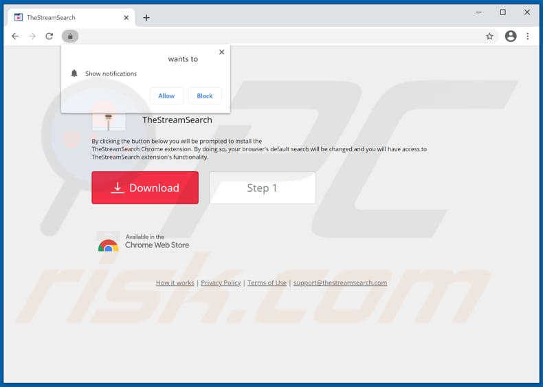 Website used to promote TheStreamSearch browser hijacker