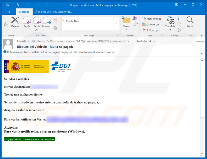 Tienes Una Multa Pendiente spam email (2021-03-26)