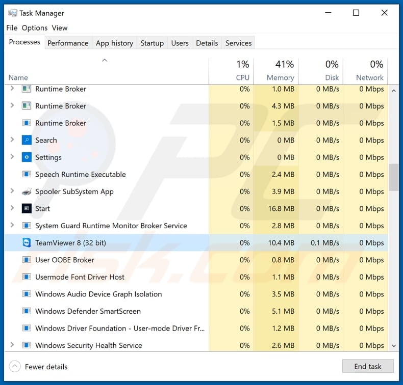 tvrat malware running in task manager as team viewer 8