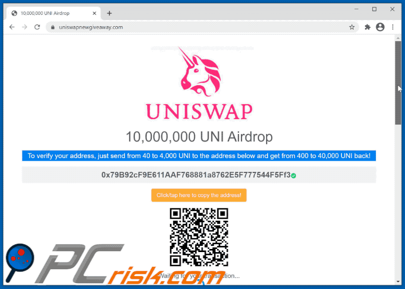 Uniswap Giveaway scam (uniswapnewgiveaway.com)