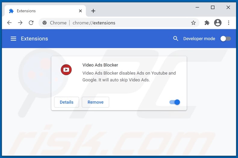 Removing Video Ads Blocker ads from Google Chrome step 2