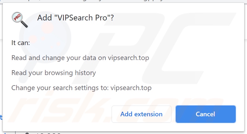 vipsearch.guru browser hijacker asking for various permissions
