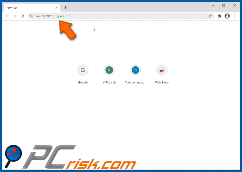 VIPSearch Pro browser hijacker promoting (via vipsearch.top) vipsearch.guru (GIF)