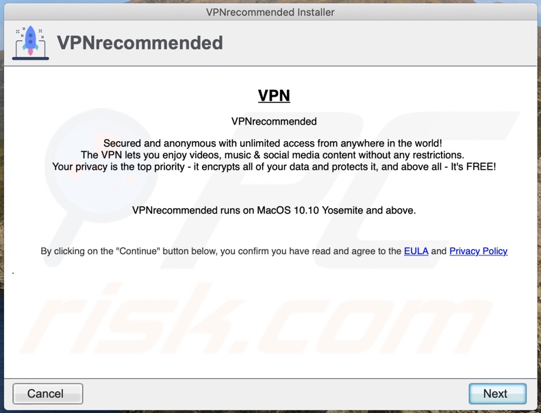 Delusive installer used to promote VPNrecommended (step 2)
