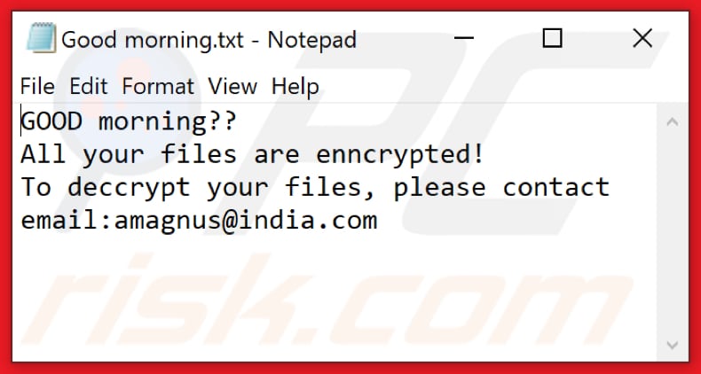 Wallet (Dharma) ransomware text file (Good morning.txt)