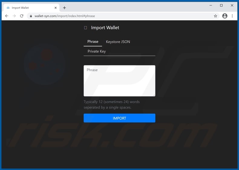 Wallet Secure scam asking to provide digital wallet credentials
