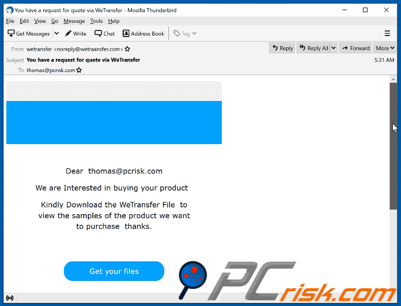 We are Interested in buying your product email scam appearance (GIF)