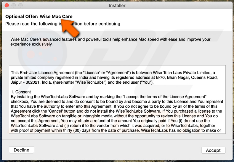 Installer promoting Wise Mac Care PUA (step 3 - 2021-03-23)