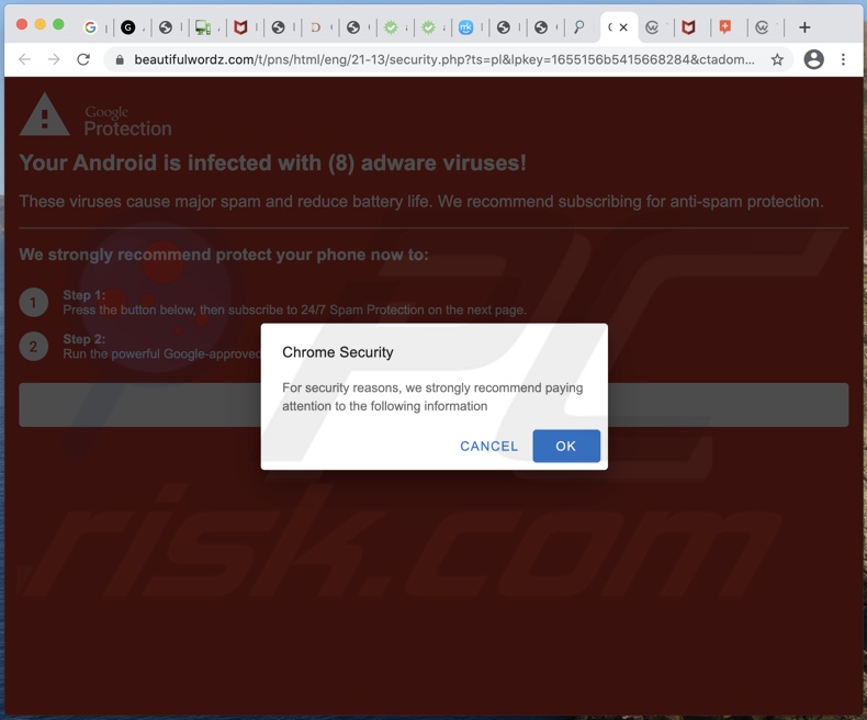 Your Android is infected with (8) adware viruses! scam