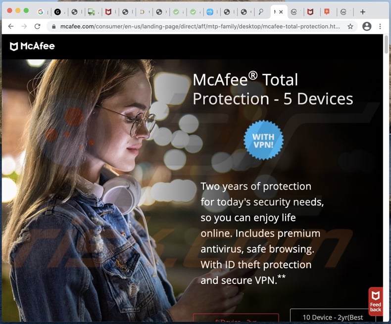 Your Android is infected with (8) adware viruses! scam promoting the legitimate McAfee antivirus