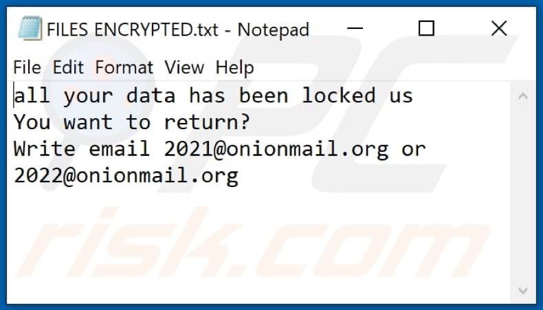 2122 ransomware text file (FILES ENCRYPTED.txt)