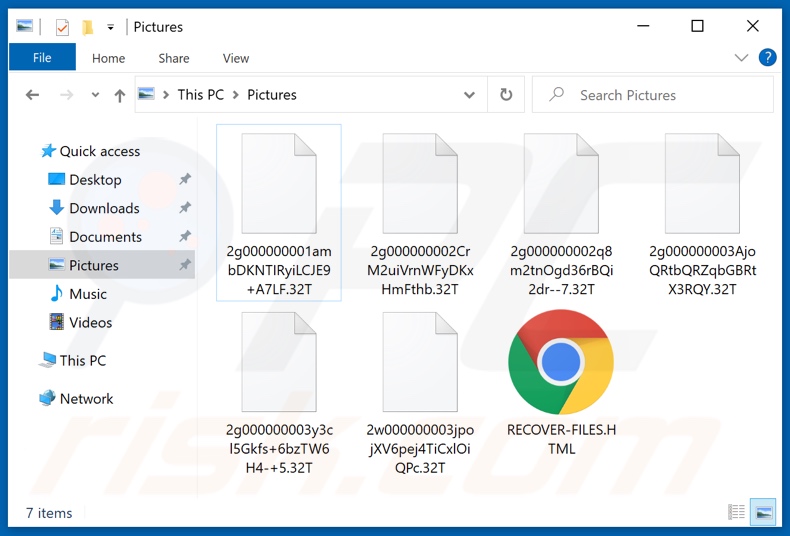 Files encrypted by 32T ransomware (randomized filename and .32T extension)