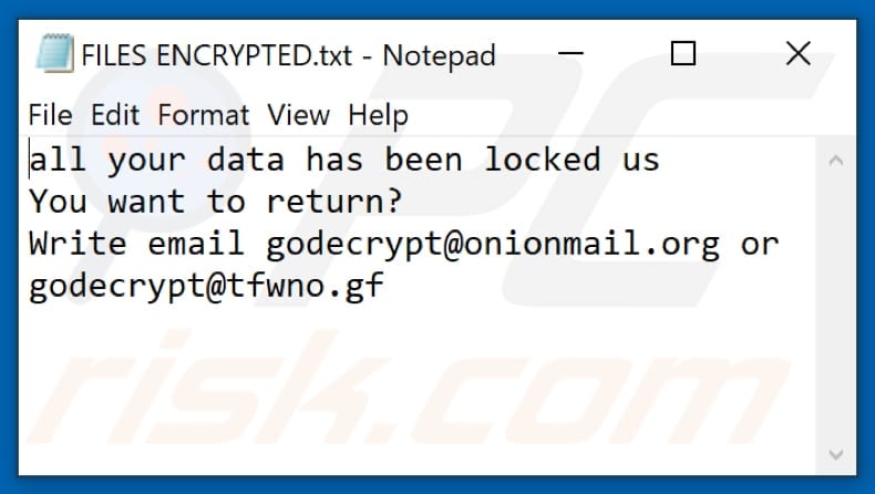 4o4 ransomware text file (FILES ENCRYPTED.txt)