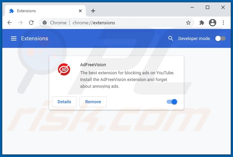 Removing AdFreeVision ads from Google Chrome step 2