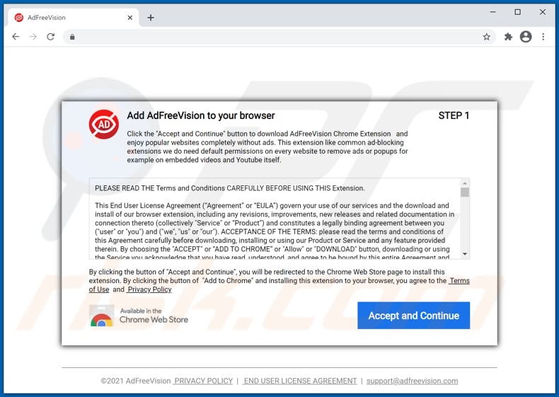 adfreevision adware deceptive download website