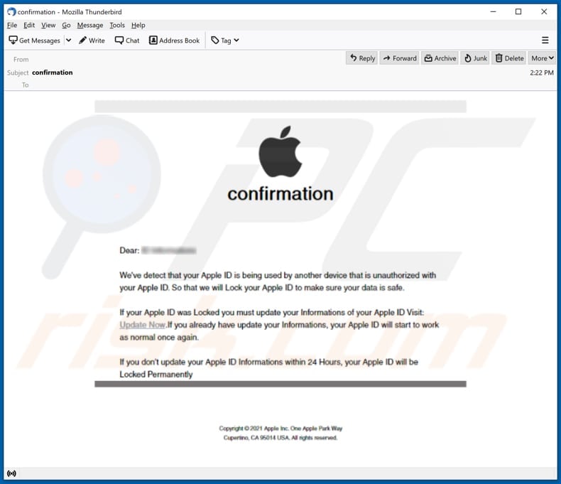 iCloud phishing email targeting Apple iPhone and Mac users