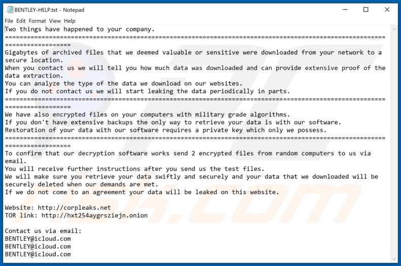 BENTLEY decrypt instructions (BENTLEY-HELP.txt)