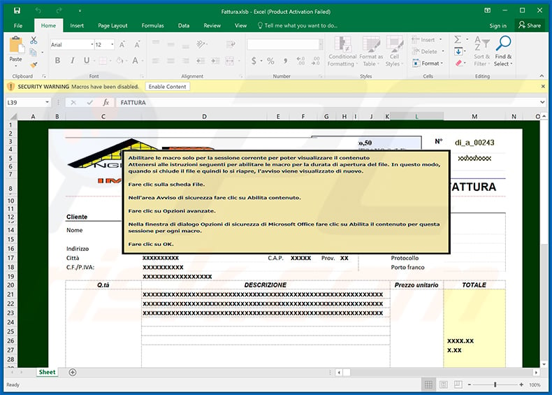 Malicious MS Excel document injected with Campo Loader