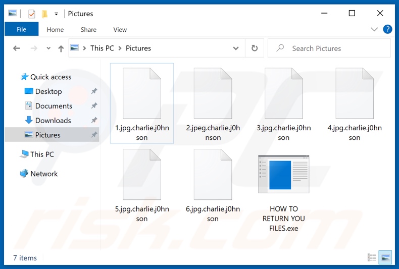 Files encrypted by Charlie J0hnson ransomware (.charlie.j0hnson extension)