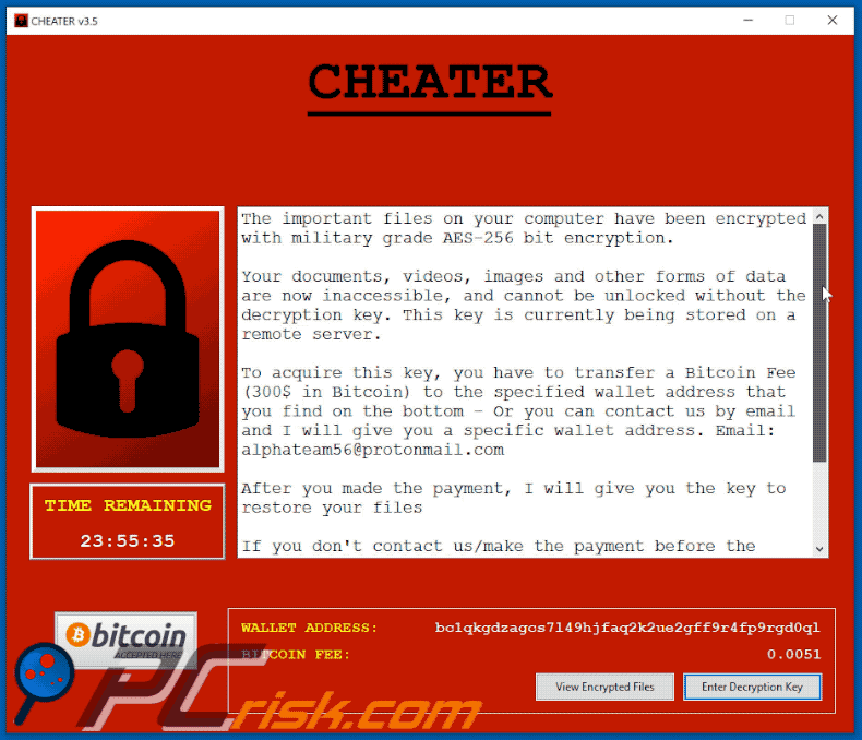 CHEATER ransomware pop-up gif