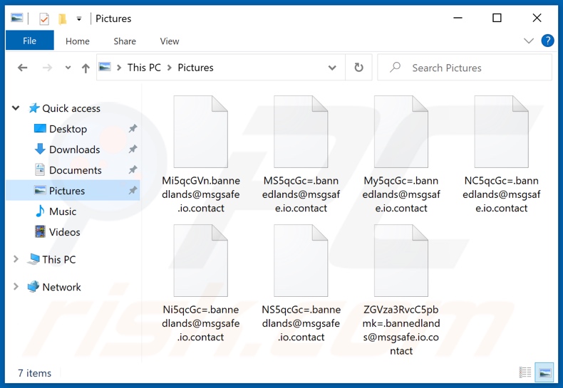 Files encrypted by Contact ransomware ([random_string].bannedlands@msgsafe.io.contact - file renaming pattern)