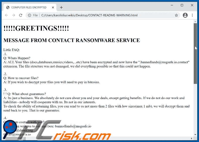 Contact ransomware ransom note appearance GIF (CONTACT-README-WARNING.html)