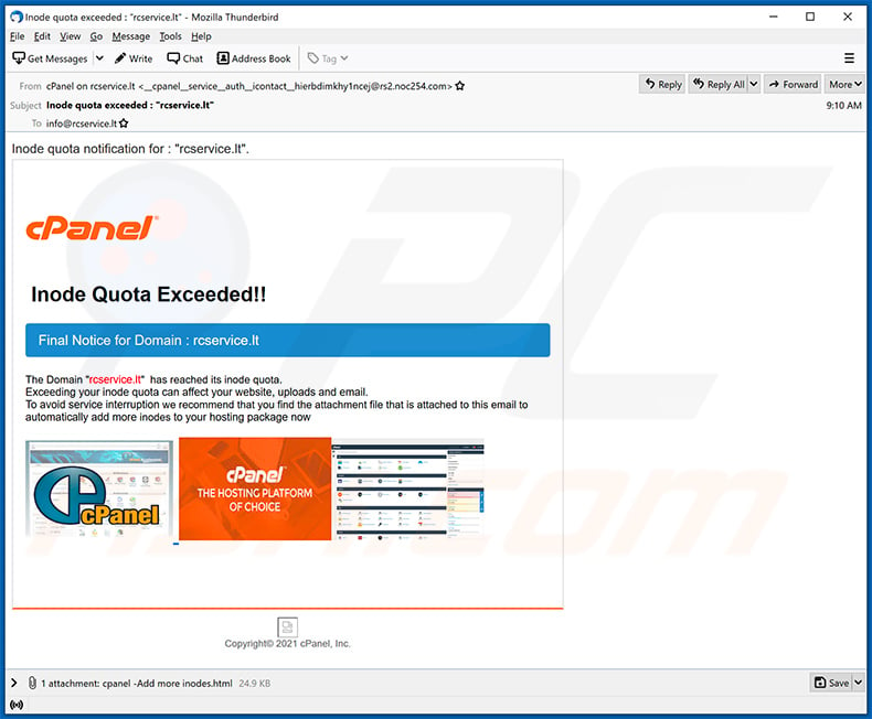 cPanel-themed spam email (2021-04-13)