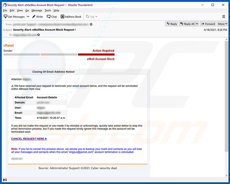 cPanel-themed spam email (2021-04-22)