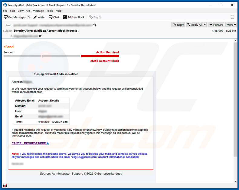 cPanel-themed spam email (2021-04-22)