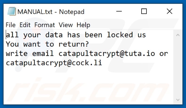 Ctpl ransomware text file (MANUAL.txt)