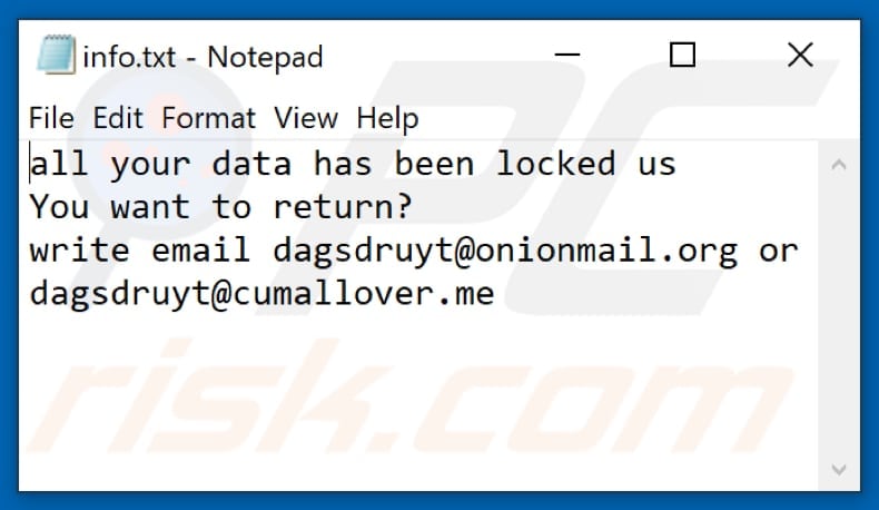Cum ransomware text file (info.txt)