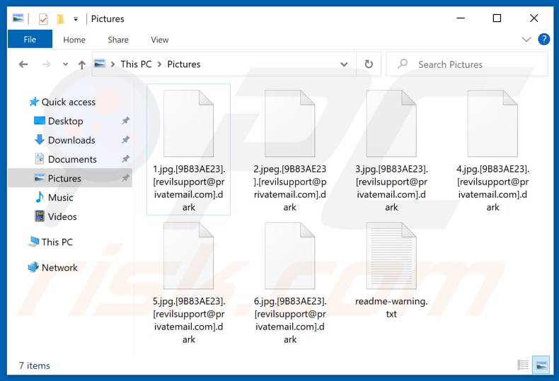 Files encrypted by Dark ransomware (.dark extension)