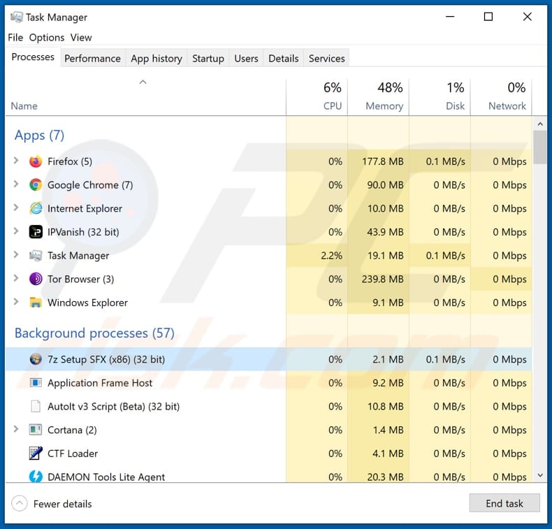 directx 12 download scam 7z setup sfx malicious process running in task manager
