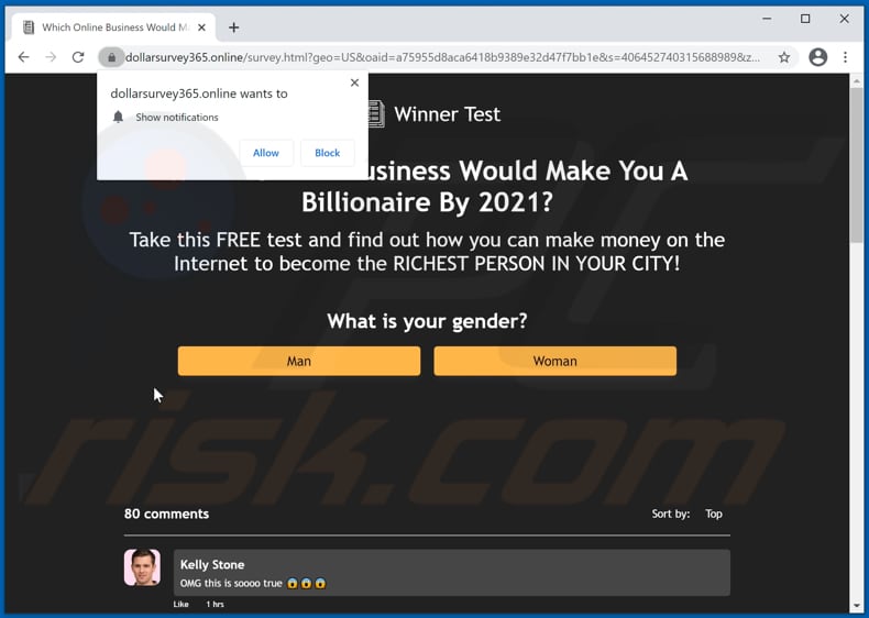 dollarsurvey365[.]online pop-up redirects